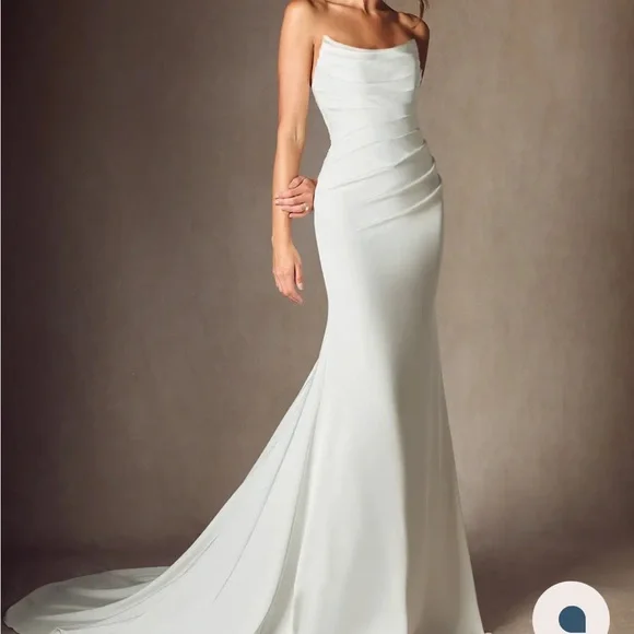 Azazie Elegant Strapless White Wedding Dress - Picture 2 of 3